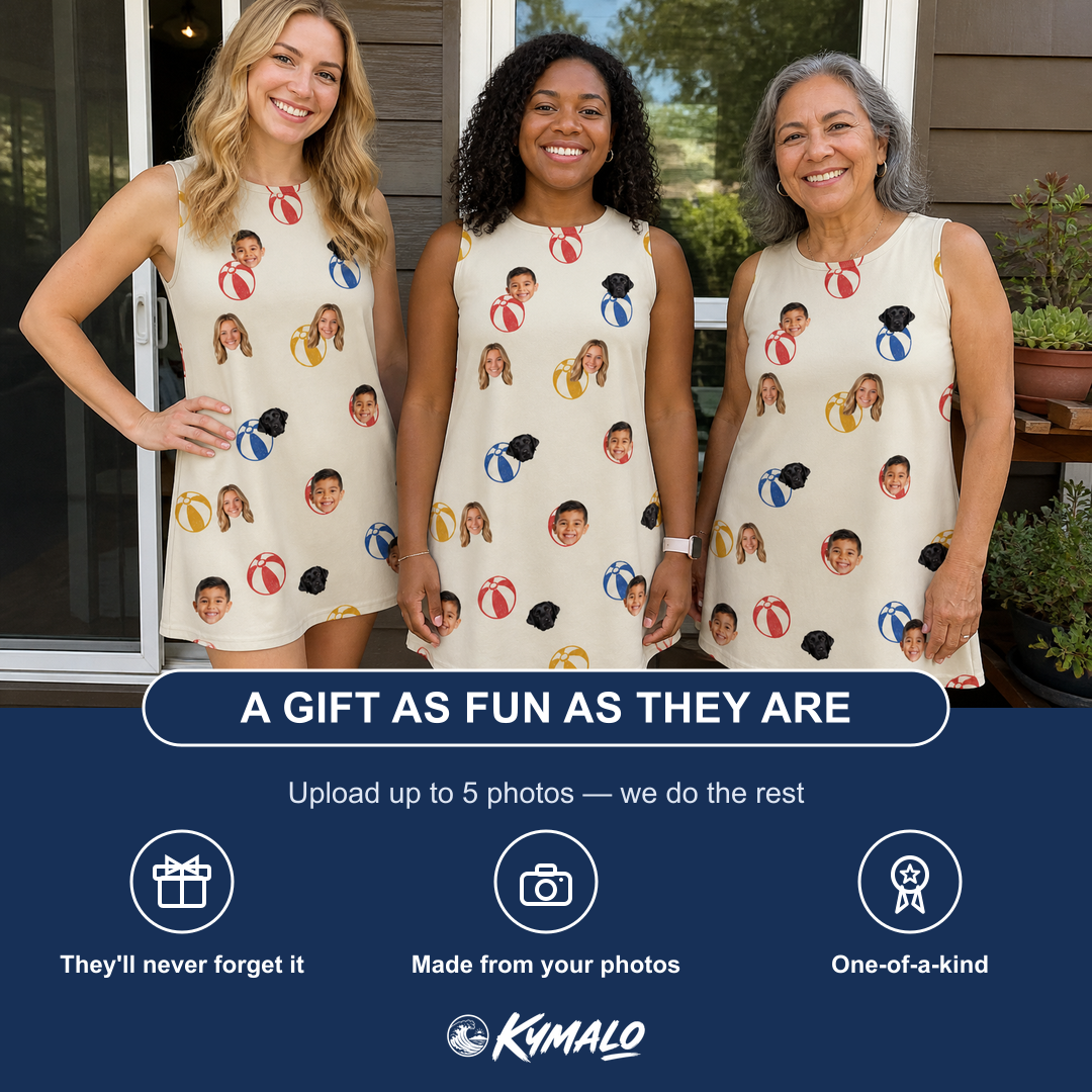 Friends in matching Women's Sandy Sidekicks Custom Face Tank Dress — a group gift photo
