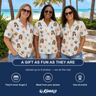 Friends in matching Women's Sandy Sidekicks Custom Face Hawaiian Shirt — a group gift photo