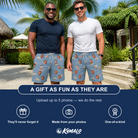Friends in matching Men's Umbrella Uproar Custom Face Beach Shorts — a group gift photo