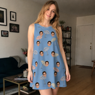 Real-life photo of someone wearing Women's Umbrella Uproar Custom Face Tank Dress — custom faces printed all-over