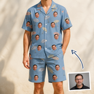 Man wearing Men's Umbrella Uproar Custom Face Shirt & Shorts Set — custom faces printed all-over