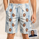 Man wearing Men's Coconut Crew Custom Face Beach Shorts — custom faces printed all-over