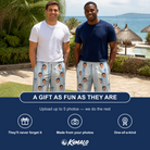 Friends in matching Men's Coconut Crew Custom Face Beach Shorts — a group gift photo