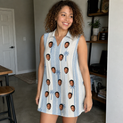 Real-life photo of someone wearing Women's Coconut Crew Custom Face V-Neck Dress — custom faces printed all-over