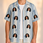 Man wearing Men's Coconut Crew Custom Face Hawaiian Shirt open over a white tee