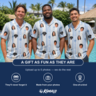 Friends in matching Men's Coconut Crew Custom Face Hawaiian Shirt — a group gift photo