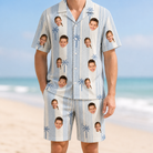 Model wearing Men's Coconut Crew Custom Face Shirt & Shorts Set printed with kids' faces