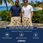 Friends in matching Men's Flag Fandango Custom Face Beach Shorts — a group gift photo