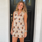 Real-life photo of someone wearing Women's Flag Fandango Custom Face V-Neck Dress — custom faces printed all-over