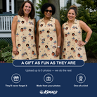 Friends in matching Women's Flag Fandango Custom Face V-Neck Dress — a group gift photo