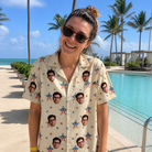 Real-life photo of someone wearing Women's Flag Fandango Custom Face Hawaiian Shirt — custom faces printed all-over