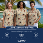 Friends in matching Women's Flag Fandango Custom Face Hawaiian Shirt — a group gift photo