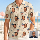 Man wearing Men's Flag Fandango Custom Face Polo Shirt — custom faces printed all-over