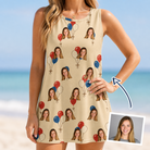 Woman wearing Women's Balloon Brigade Custom Face Tank Dress — custom faces printed all-over
