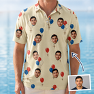 Man wearing Men's Balloon Brigade Custom Face Polo Shirt — custom faces printed all-over