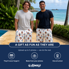 Friends in matching Men's Cool Colonies Custom Face Beach Shorts — a group gift photo