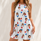 Model wearing Women's Cool Colonies Custom Face Tank Dress printed with kids' faces