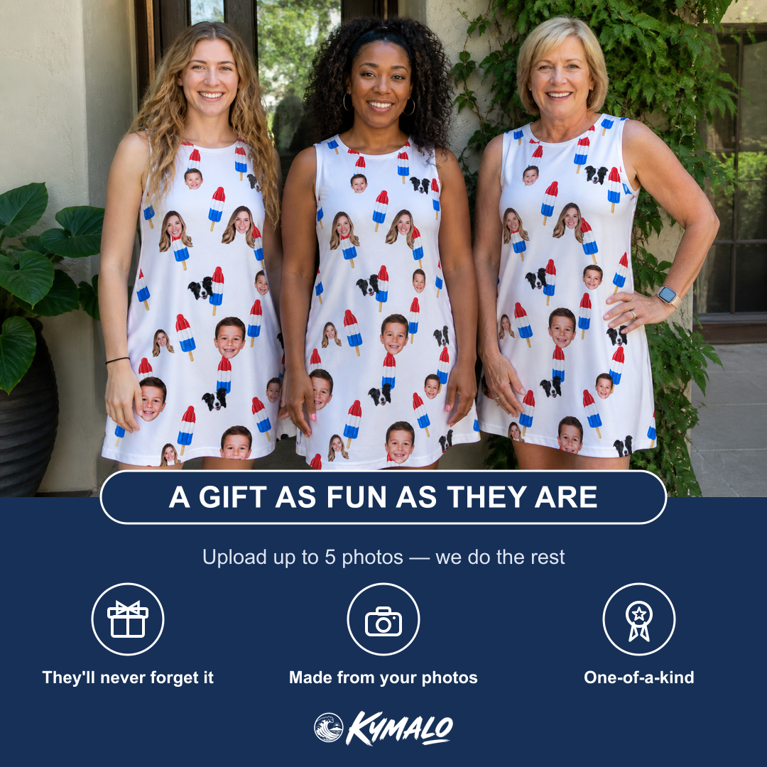 Friends in matching Women's Cool Colonies Custom Face Tank Dress — a group gift photo