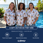 Friends in matching Women's Cool Colonies Custom Face Hawaiian Shirt — a group gift photo