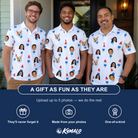Friends in matching Men's Cool Colonies Custom Face Polo Shirt — a group gift photo
