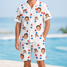 Model wearing Men's Cool Colonies Custom Face Shirt & Shorts Set printed with kids' faces