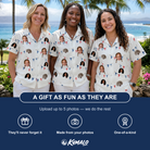 Friends in matching Women's Ruby Ruffles Custom Face Hawaiian Shirt — a group gift photo