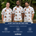 Friends in matching Men's Ruby Ruffles Custom Face Polo Shirt — a group gift photo