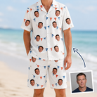 Man wearing Men's Ruby Ruffles Custom Face Shirt & Shorts Set — custom faces printed all-over