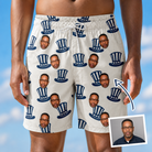 Man wearing Men's Crown Capers Custom Face Beach Shorts — custom faces printed all-over
