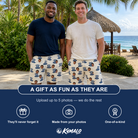 Friends in matching Men's Crown Capers Custom Face Beach Shorts — a group gift photo
