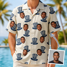 Man wearing Men's Crown Capers Custom Face Hawaiian Shirt — custom faces printed all-over