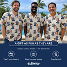 Friends in matching Men's Crown Capers Custom Face Hawaiian Shirt — a group gift photo