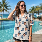 Real-life photo of someone wearing Women's Crown Capers Custom Face Hawaiian Shirt — custom faces printed all-over