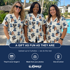 Friends in matching Women's Crown Capers Custom Face Hawaiian Shirt — a group gift photo