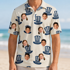 Model wearing Men's Crown Capers Custom Face Polo Shirt printed with kids' faces
