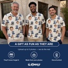 Friends in matching Men's Crown Capers Custom Face Polo Shirt — a group gift photo