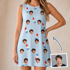 Woman wearing Women's Red White Chill Custom Face Tank Dress — custom faces printed all-over