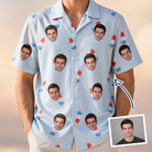 Man wearing Men's Red White Chill Custom Face Hawaiian Shirt — custom faces printed all-over
