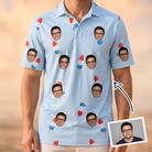 Man wearing Men's Red White Chill Custom Face Polo Shirt — custom faces printed all-over