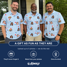 Friends in matching Men's Red White Chill Custom Face Polo Shirt — a group gift photo