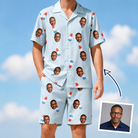 Man wearing Men's Red White Chill Custom Face Shirt & Shorts Set — custom faces printed all-over