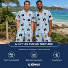 Friends in matching Men's Red White Chill Custom Face Shirt & Shorts Set — a group gift photo