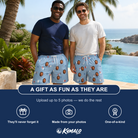 Friends in matching Men's Betsy Bounce Custom Face Beach Shorts — a group gift photo