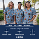Friends in matching Women's Betsy Bounce Custom Face Hawaiian Shirt — a group gift photo