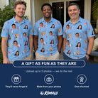 Friends in matching Men's Betsy Bounce Custom Face Polo Shirt — a group gift photo