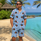 Real-life photo of someone wearing Men's Betsy Bounce Custom Face Shirt & Shorts Set — custom faces printed all-over