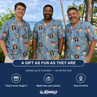 Friends in matching Men's Launch Lark Custom Face Hawaiian Shirt — a group gift photo