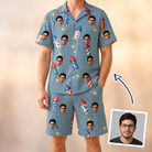 Man wearing Men's Launch Lark Custom Face Shirt & Shorts Set — custom faces printed all-over