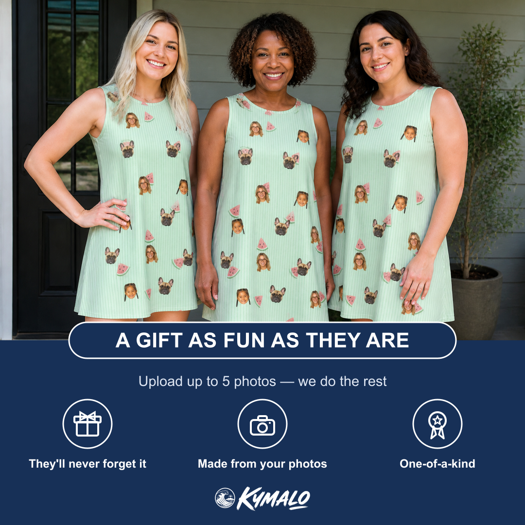 Friends in matching Women's Rindependence Day Custom Face Tank Dress — a group gift photo