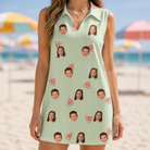 Model wearing Women's Rindependence Day Custom Face V-Neck Dress printed with kids' faces